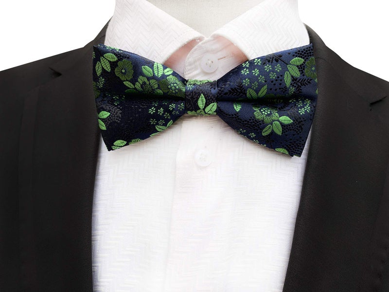 Secdtie Men's Green Black 100% Silk Bow Tie Pocket Square Set Cravat Woven Jacquard Casual Spring Neckties - Image 4